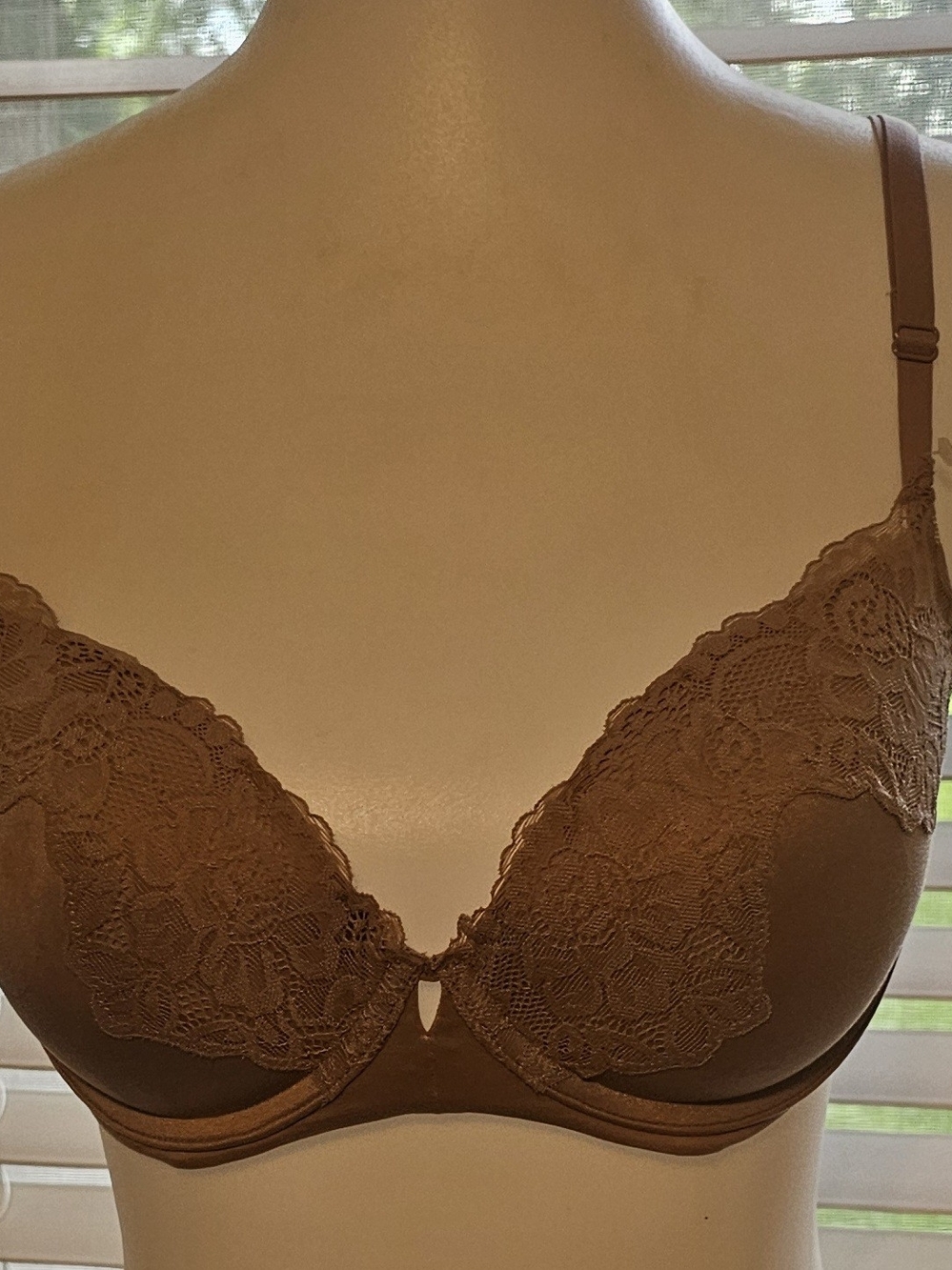 Maidenform Brown Lace Underwire Bra with Floral Overlay